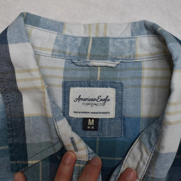 American Eagle Flannel Plaid Button Down Shirt Sz M Crop Oversized Preppy 90s - Picture 9 of 15